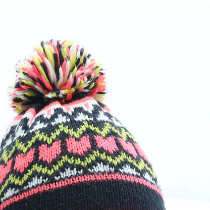 F&F Girls Multicoloured Fair Isle Acrylic Bobble Hat One Size - Pom Pom