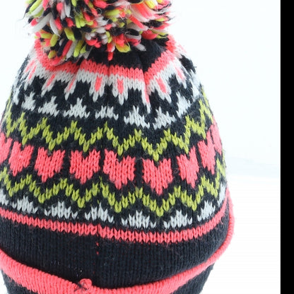 F&F Girls Multicoloured Fair Isle Acrylic Bobble Hat One Size - Pom Pom