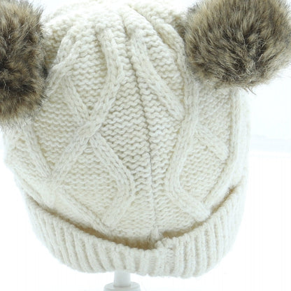 F&F Girls Beige Acrylic Bobble Hat One Size - Unisex