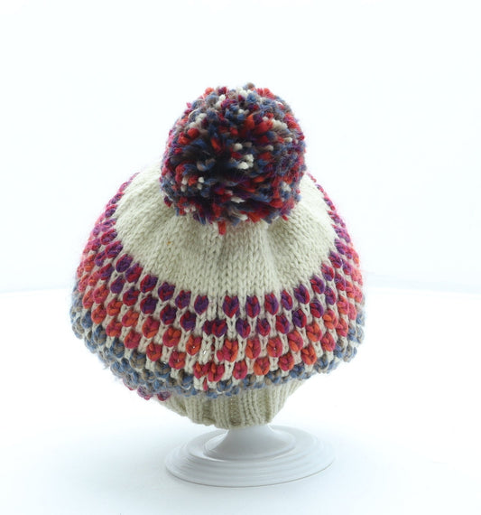 George Girls Multicoloured Geometric Acrylic Bobble Hat One Size - Pom Pom