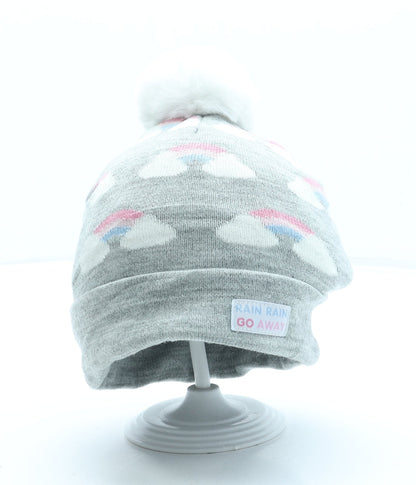 Primark Girls Grey Geometric Acrylic Bobble Hat One Size - Rainbow