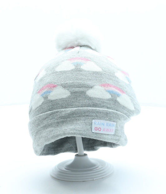 Primark Girls Grey Geometric Acrylic Bobble Hat One Size - Rainbow