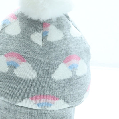Primark Girls Grey Geometric Acrylic Bobble Hat One Size - Rainbow