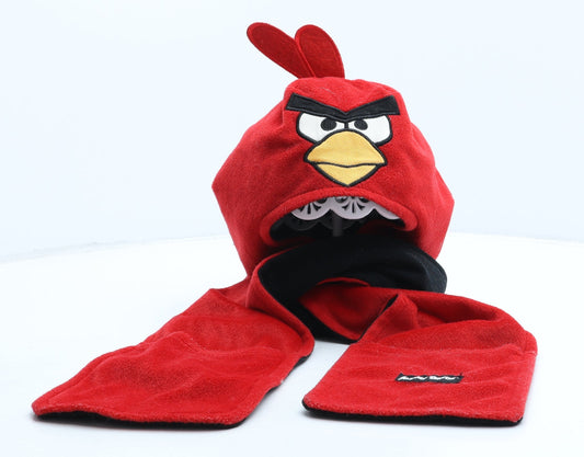 George Boys Red Polyester Beanie One Size - Angry Birds. With Mittens