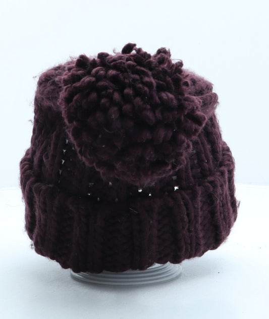 Primark Womens Purple Acrylic Bobble Hat One Size