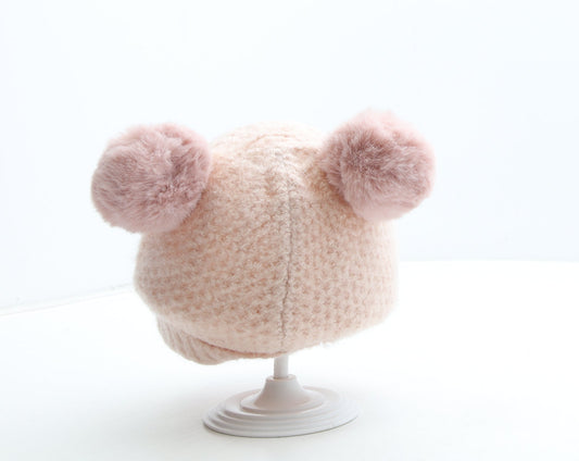 Preworn Girls Pink Acrylic Bobble Hat Size S - Heart Detail