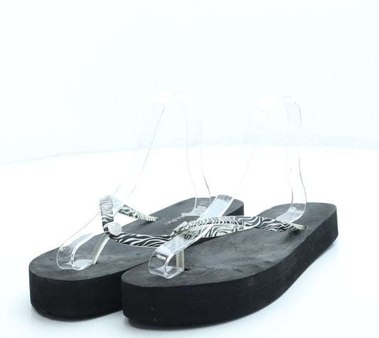 Primark Womens Black Animal Print Rubber Thong Sandal UK 7 40