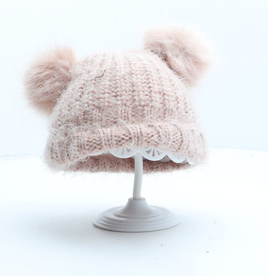 F&F Girls Pink Acrylic Bobble Hat One Size