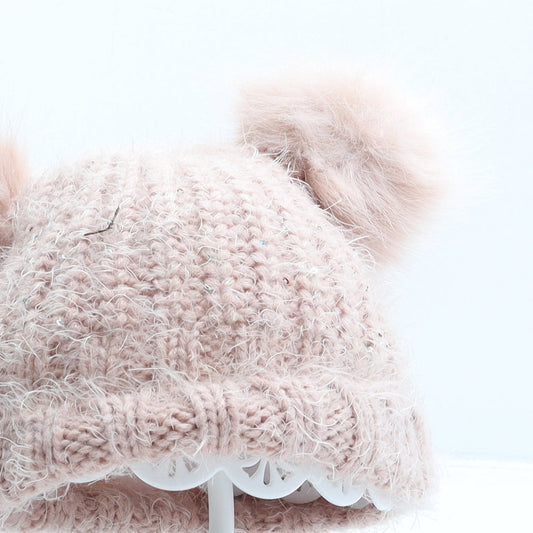 F&F Girls Pink Acrylic Bobble Hat One Size