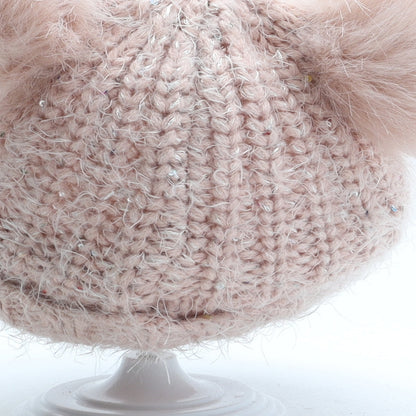 F&F Girls Pink Acrylic Bobble Hat One Size