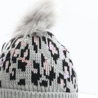Preworn Girls Grey Animal Print Acetate Bobble Hat One Size