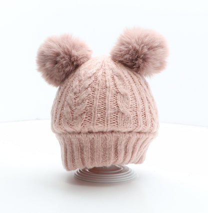 Preworn Girls Pink Acrylic Bobble Hat One Size