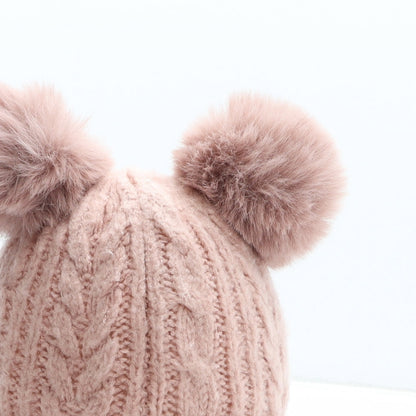Preworn Girls Pink Acrylic Bobble Hat One Size