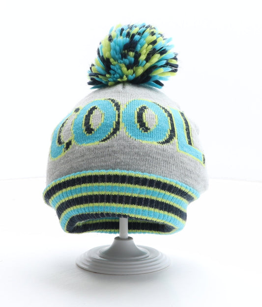 George Boys Grey Geometric Acrylic Bobble Hat One Size - Cool