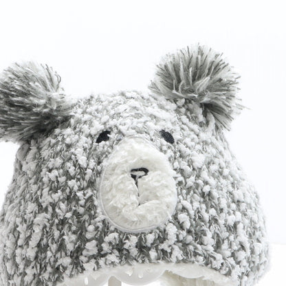 Preworn Girls Grey Geometric Acrylic Bobble Hat One Size - Bear