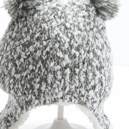 Preworn Girls Grey Geometric Acrylic Bobble Hat One Size - Bear