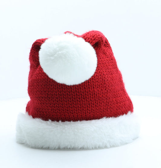 F&F Womens Red Acrylic Bobble Hat One Size - Mrs Claus
