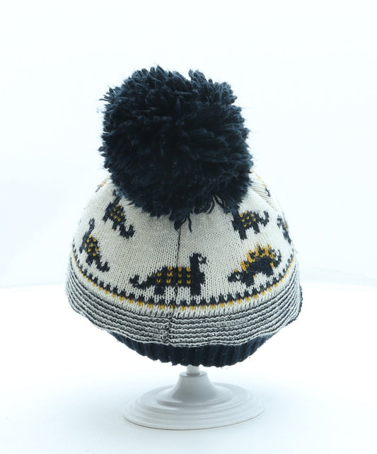 George Boys Blue Geometric Acrylic Bobble Hat One Size - Dinosaur