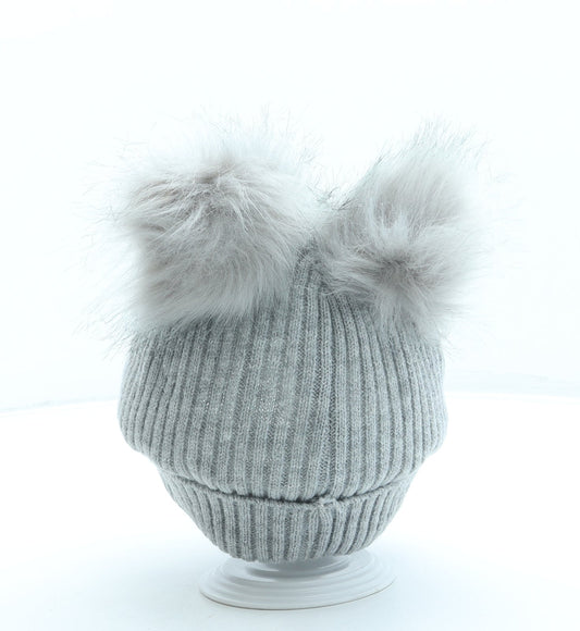 PEP&CO Girls Grey Polyester Bobble Hat One Size - Pom Pom