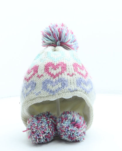 F&F Girls Beige Geometric Acrylic Bonnet One Size - Hearts
