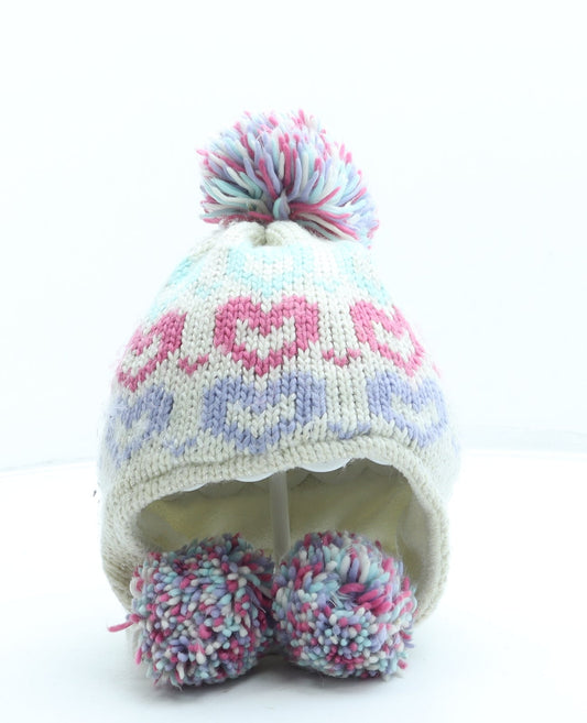 F&F Girls Beige Geometric Acrylic Bonnet One Size - Hearts