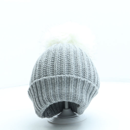 F&F Womens Grey Acrylic Bobble Hat One Size - Pom Pom