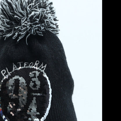 F&F Girls Black Acrylic Bobble Hat One Size - Harry Potter