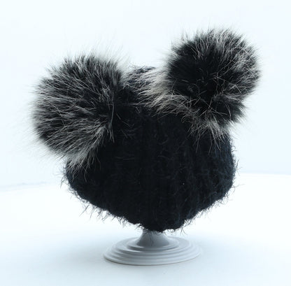 Primark Girls Black Acrylic Bobble Hat One Size