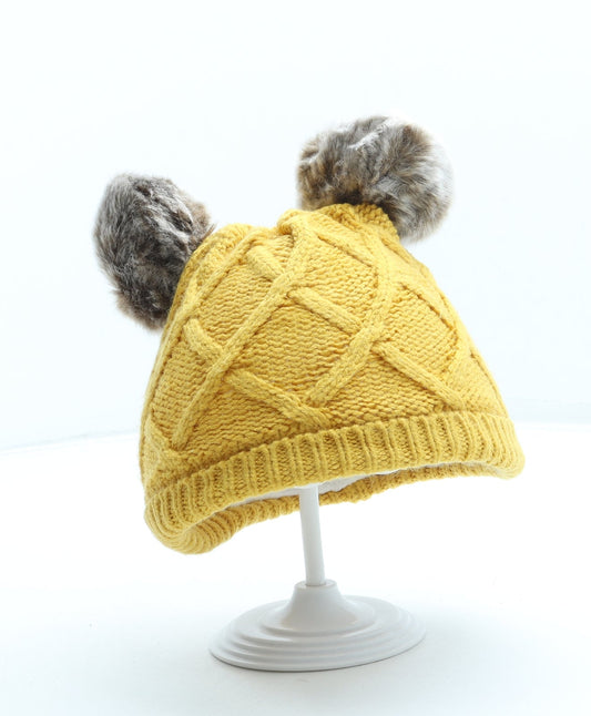 F&F Girls Yellow Acrylic Bobble Hat One Size - Pom Pom