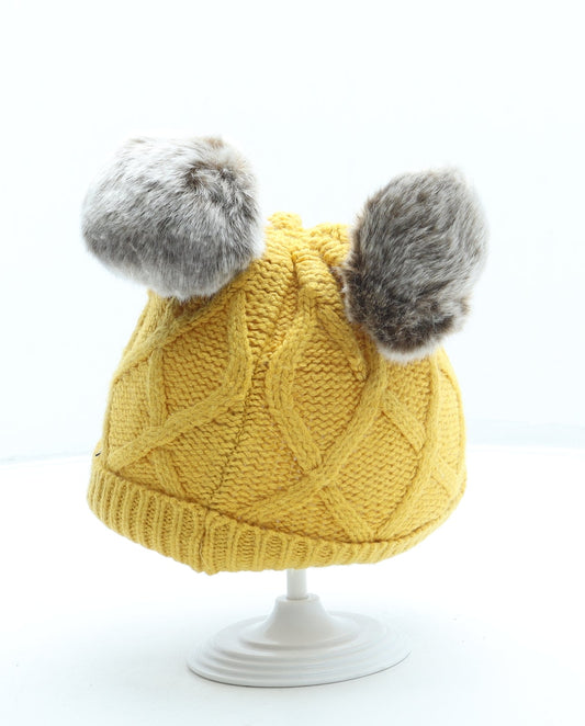 F&F Girls Yellow Acrylic Bobble Hat One Size - Pom Pom
