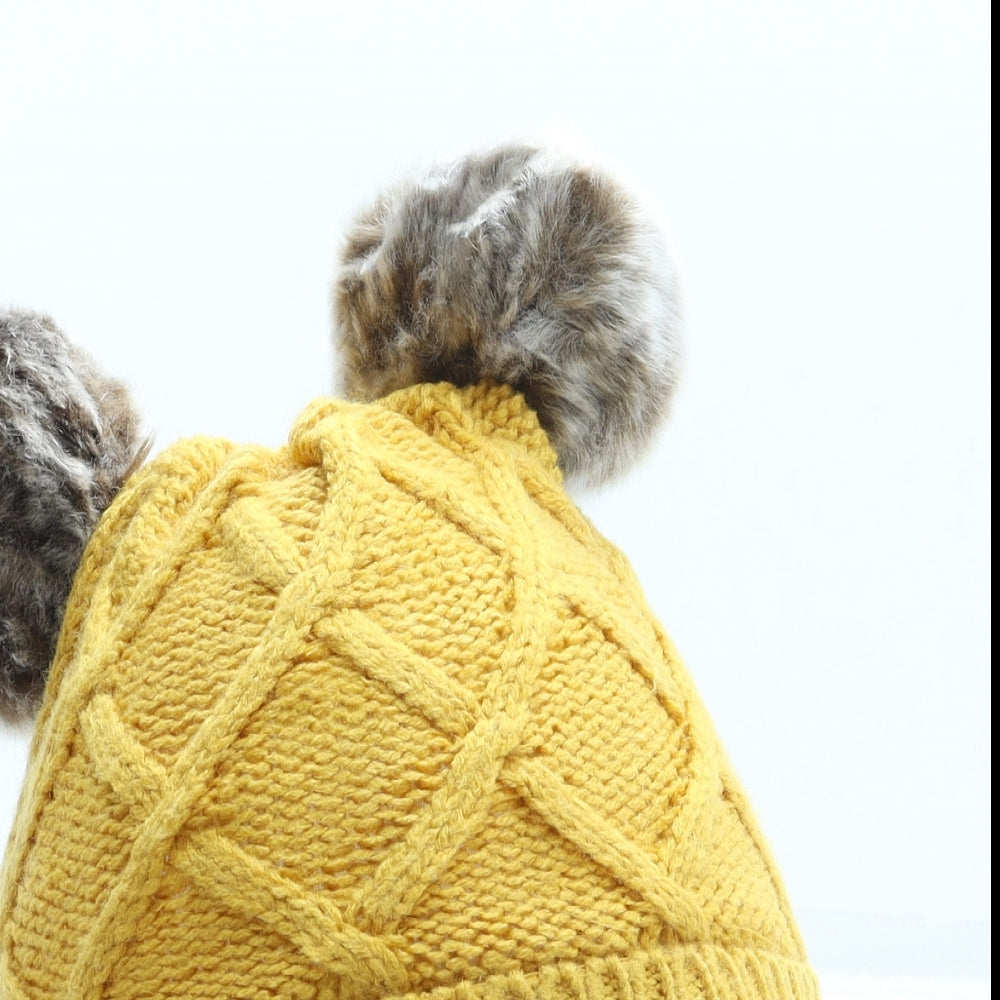 F&F Girls Yellow Acrylic Bobble Hat One Size - Pom Pom