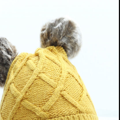F&F Girls Yellow Acrylic Bobble Hat One Size - Pom Pom