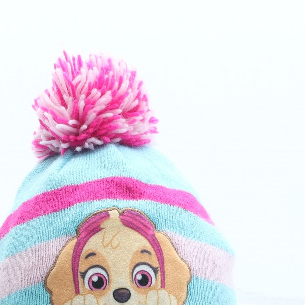 George Girls Pink Striped Acrylic Bobble Hat One Size - Paw Patrol