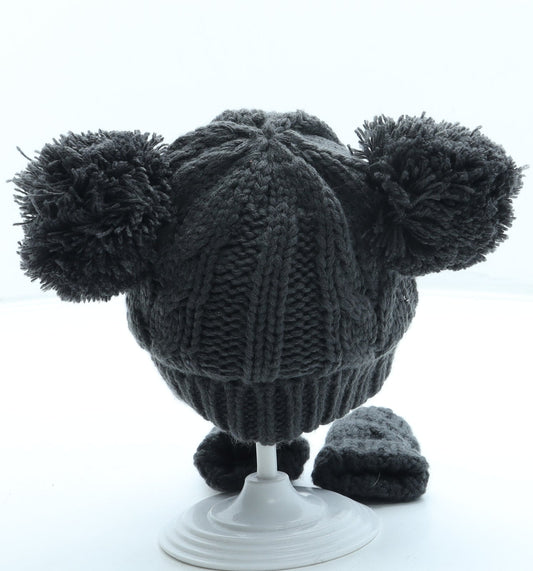 F&F Boys Grey Acrylic Bobble Hat One Size - Pom Pom