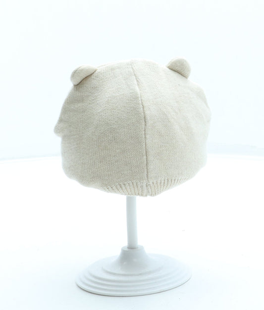 F&F Boys Beige Cotton Beanie One Size - Bear