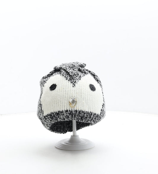 Preworn Girls Black Acrylic Beanie One Size - Penguin Detail
