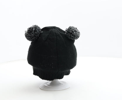 Preworn Girls Black Acrylic Bobble Hat Size S - Penguin Detail