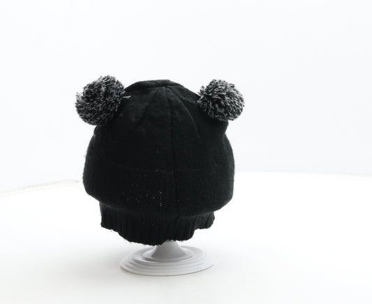 Preworn Girls Black Acrylic Bobble Hat Size S - Penguin Detail