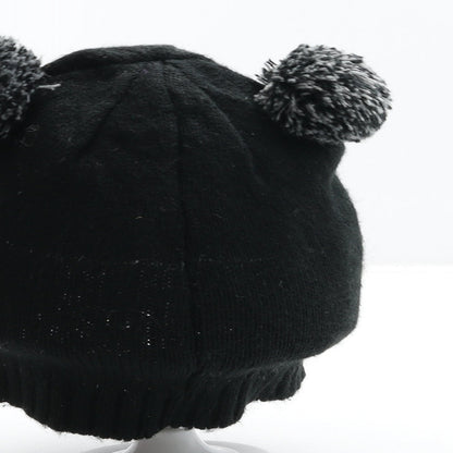 Preworn Girls Black Acrylic Bobble Hat Size S - Penguin Detail
