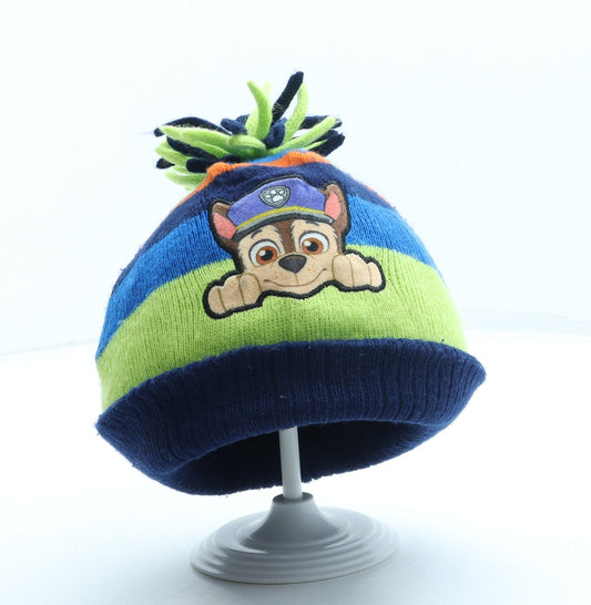 George Boys Blue Striped Acrylic Bobble Hat One Size - Paw Patrol