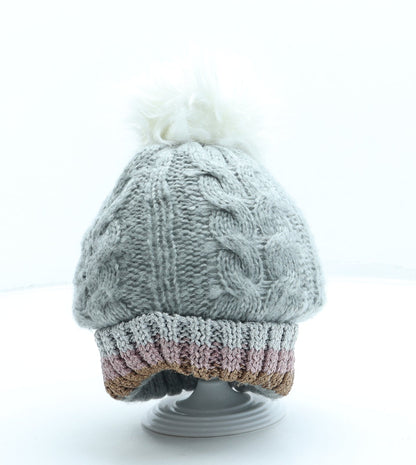 Primark Girls Grey Acrylic Bobble Hat Size M - Pom Pom