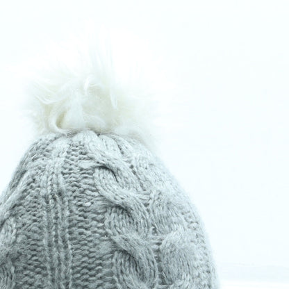 Primark Girls Grey Acrylic Bobble Hat Size M - Pom Pom