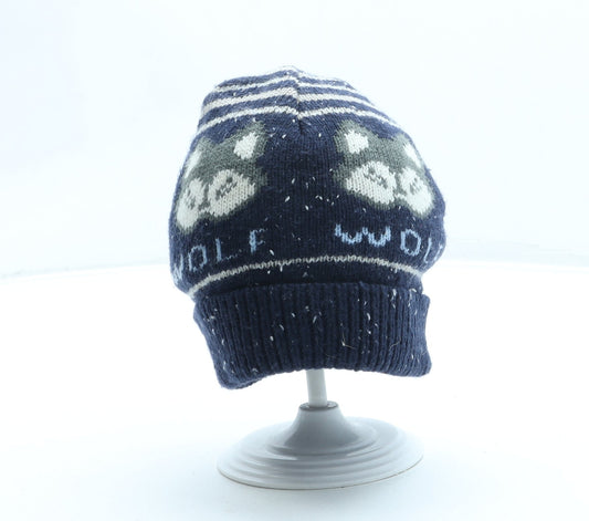 F&F Boys Blue Acrylic Beanie One Size - Wolf