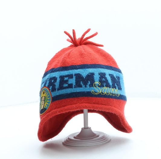 George Boys Red Striped Acrylic Bonnet One Size - Fireman Sam