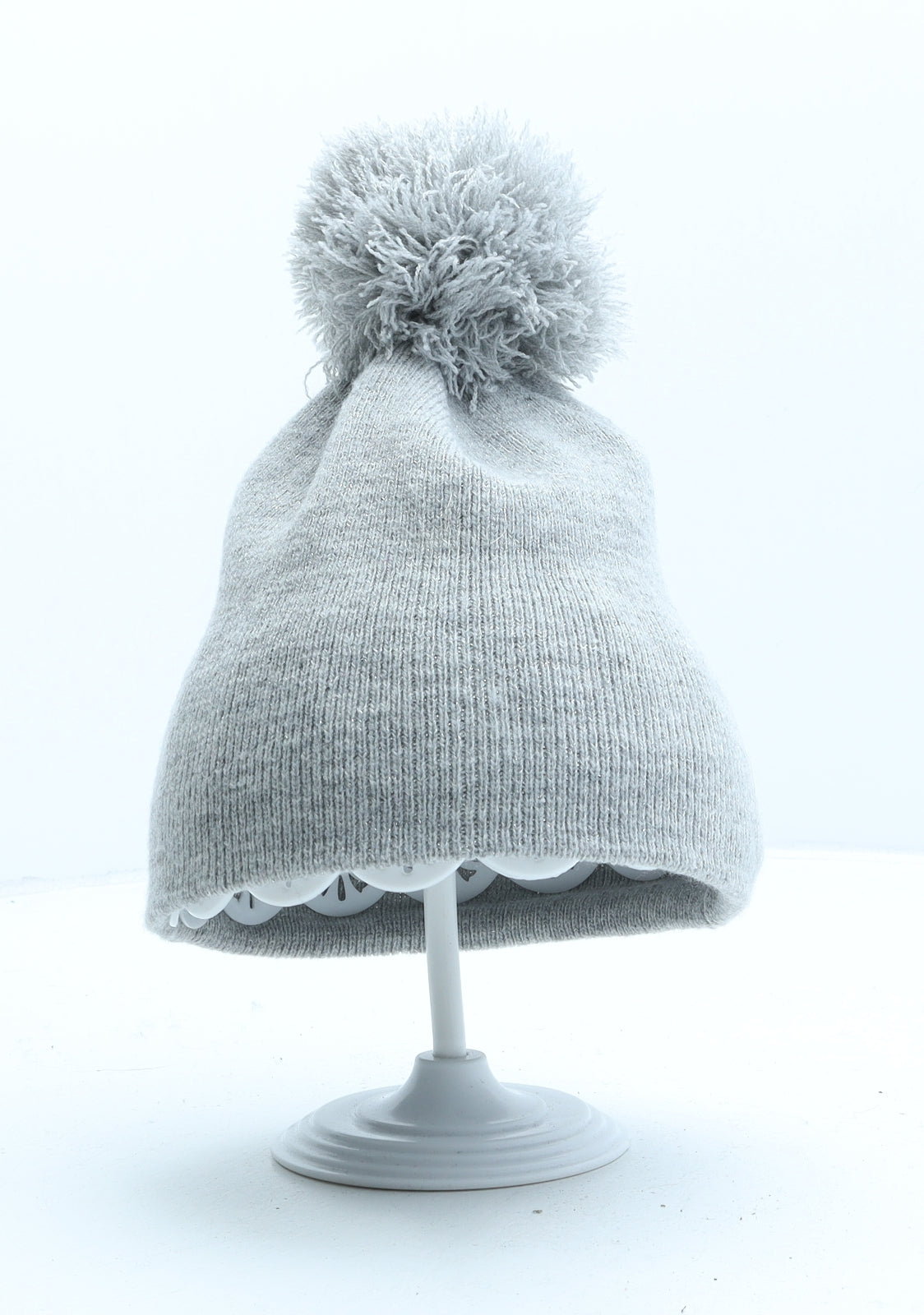 George Girls Grey Acrylic Bobble Hat One Size