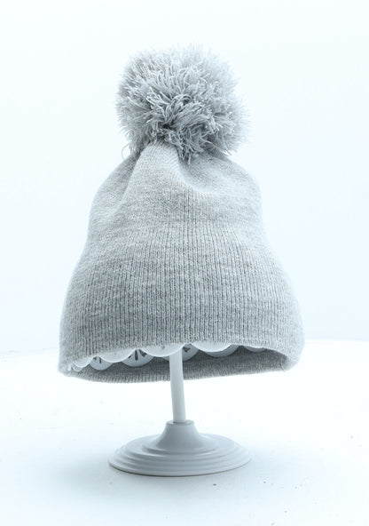 George Girls Grey Acrylic Bobble Hat One Size