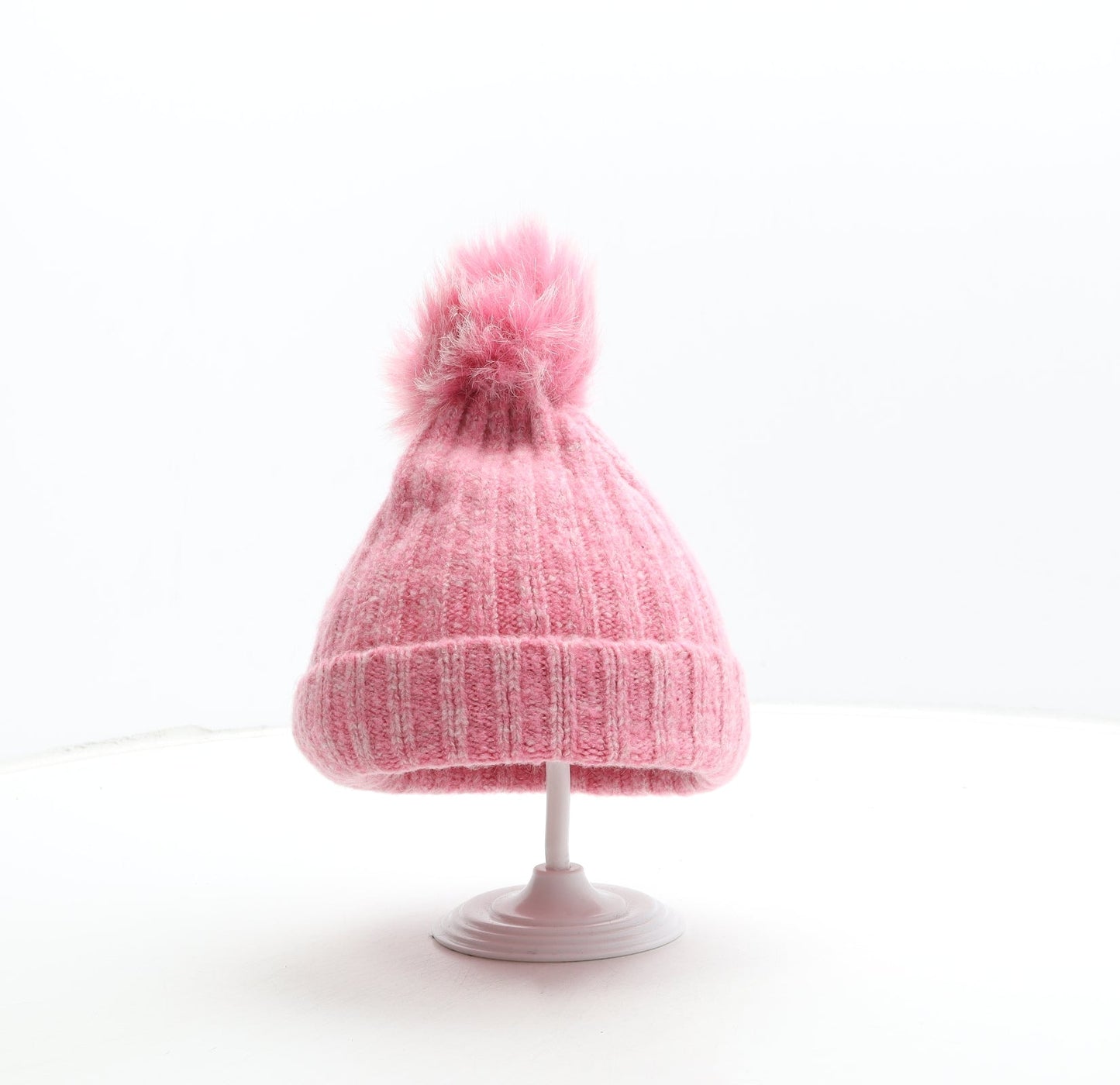 F&F Girls Pink Acrylic Bobble Hat Size S