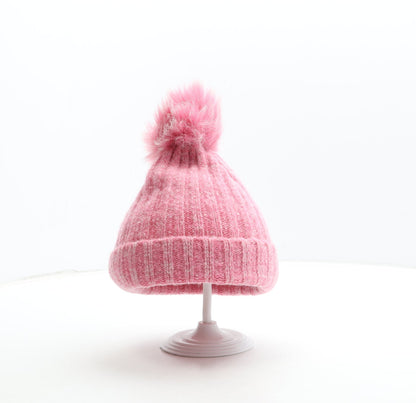 F&F Girls Pink Acrylic Bobble Hat Size S