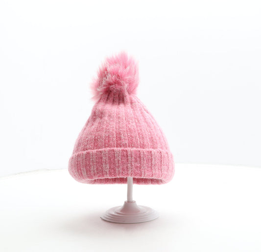F&F Girls Pink Acrylic Bobble Hat Size S