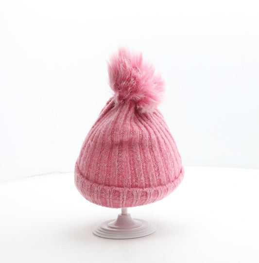 F&F Girls Pink Acrylic Bobble Hat Size S